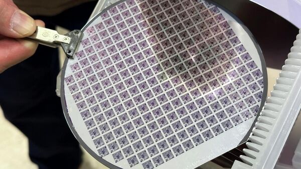 Una oblea de silicio semiconductora fabricada con varios microprocesadores de microchip - Sputnik Mundo