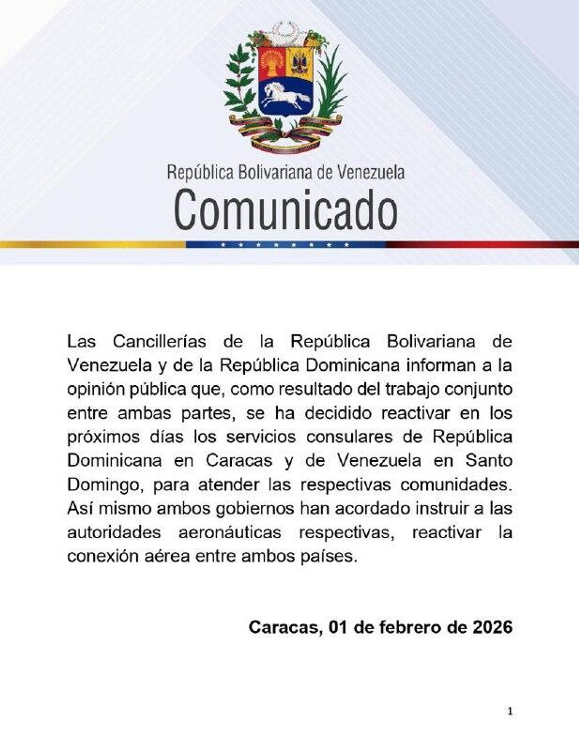 Venezuela y la República Dominicana deciden reanudar servicios consulares - Sputnik Mundo, 1920, 01.02.2026