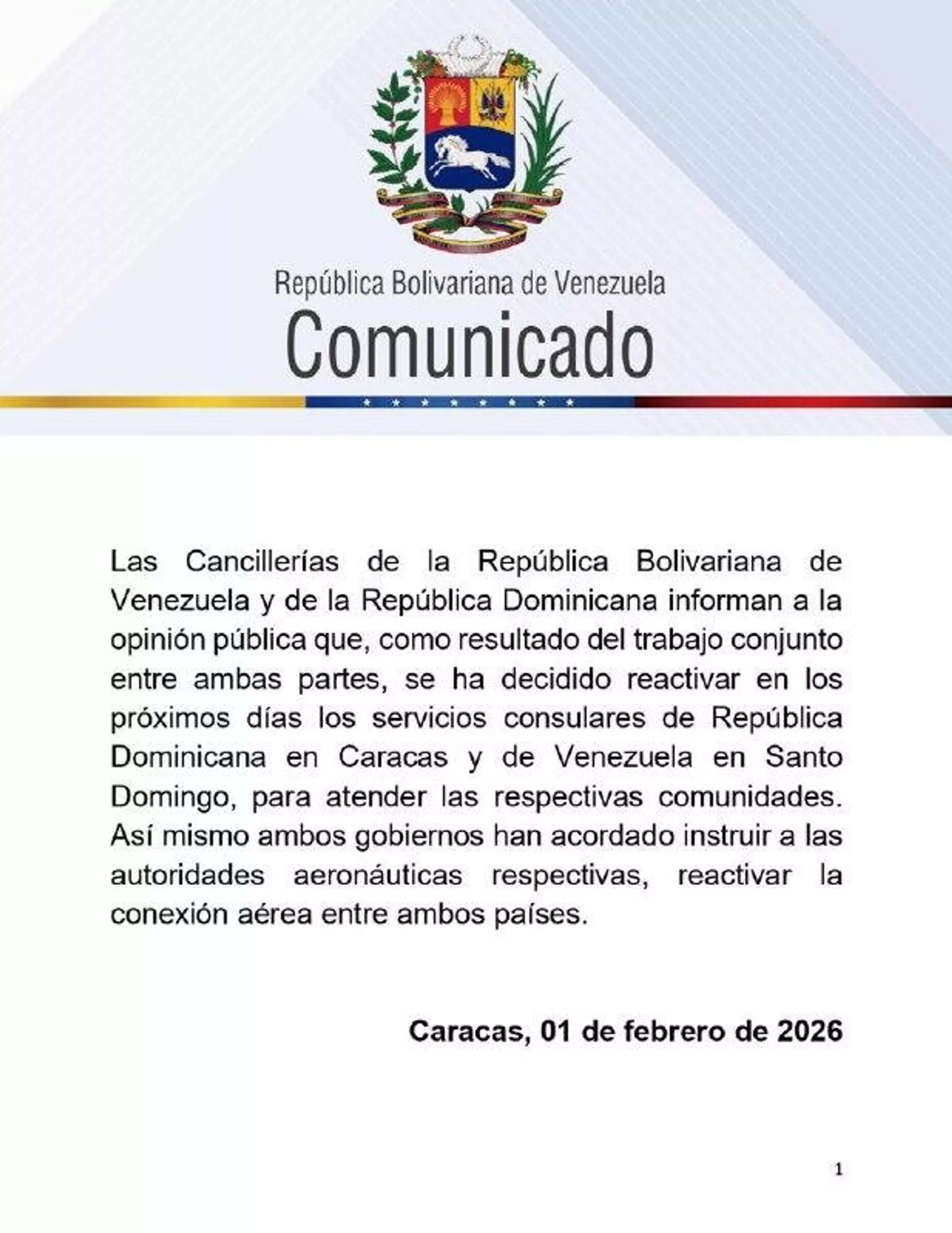 Venezuela y la República Dominicana deciden reanudar servicios consulares Venezuela y la República Dominicana deciden reanudar servicios consulares - Sputnik Mundo, 1920, 01.02.2026