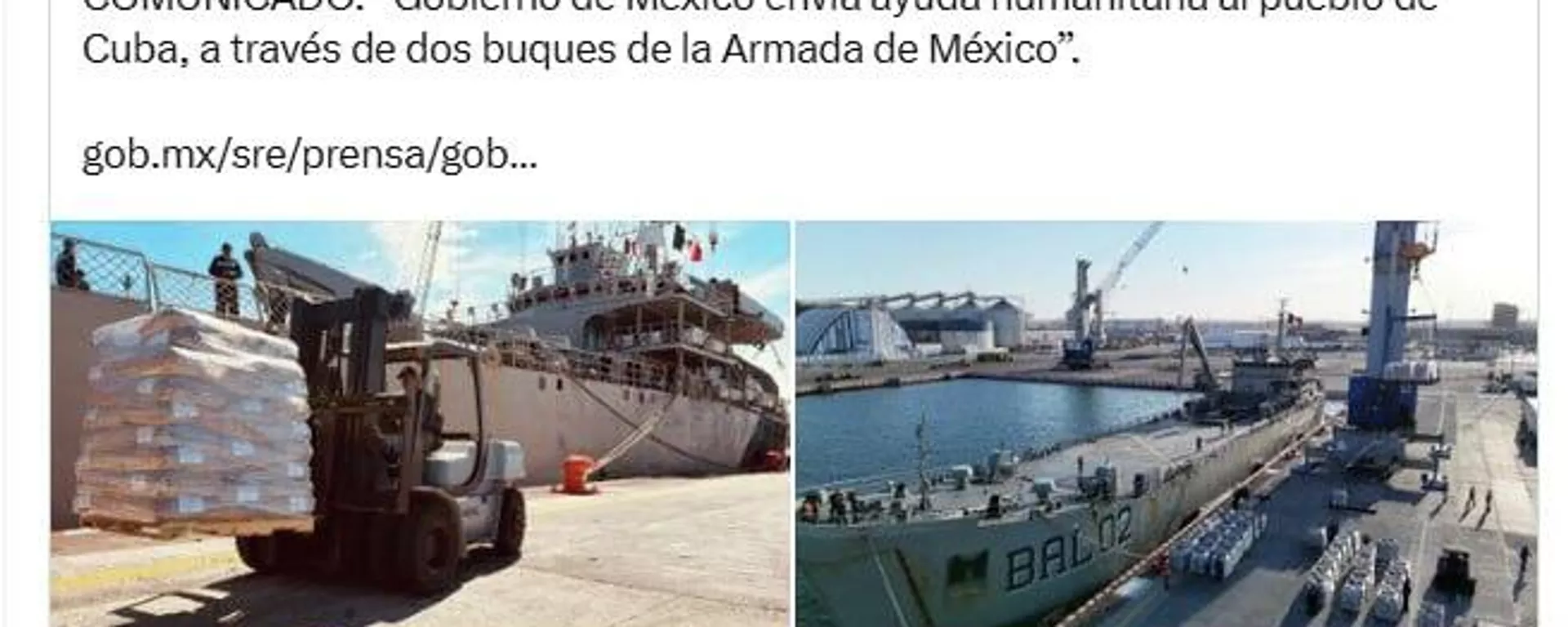 Cuba agradece a México por el envío de dos buques con ayuda humanitaria - Sputnik Mundo, 1920, 09.02.2026