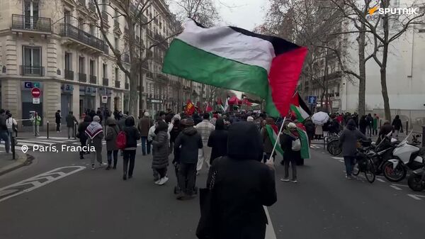 Detengan el genocidio: en París se desarrolla una marcha de solidaridad con el pueblo palestino - Sputnik Mundo