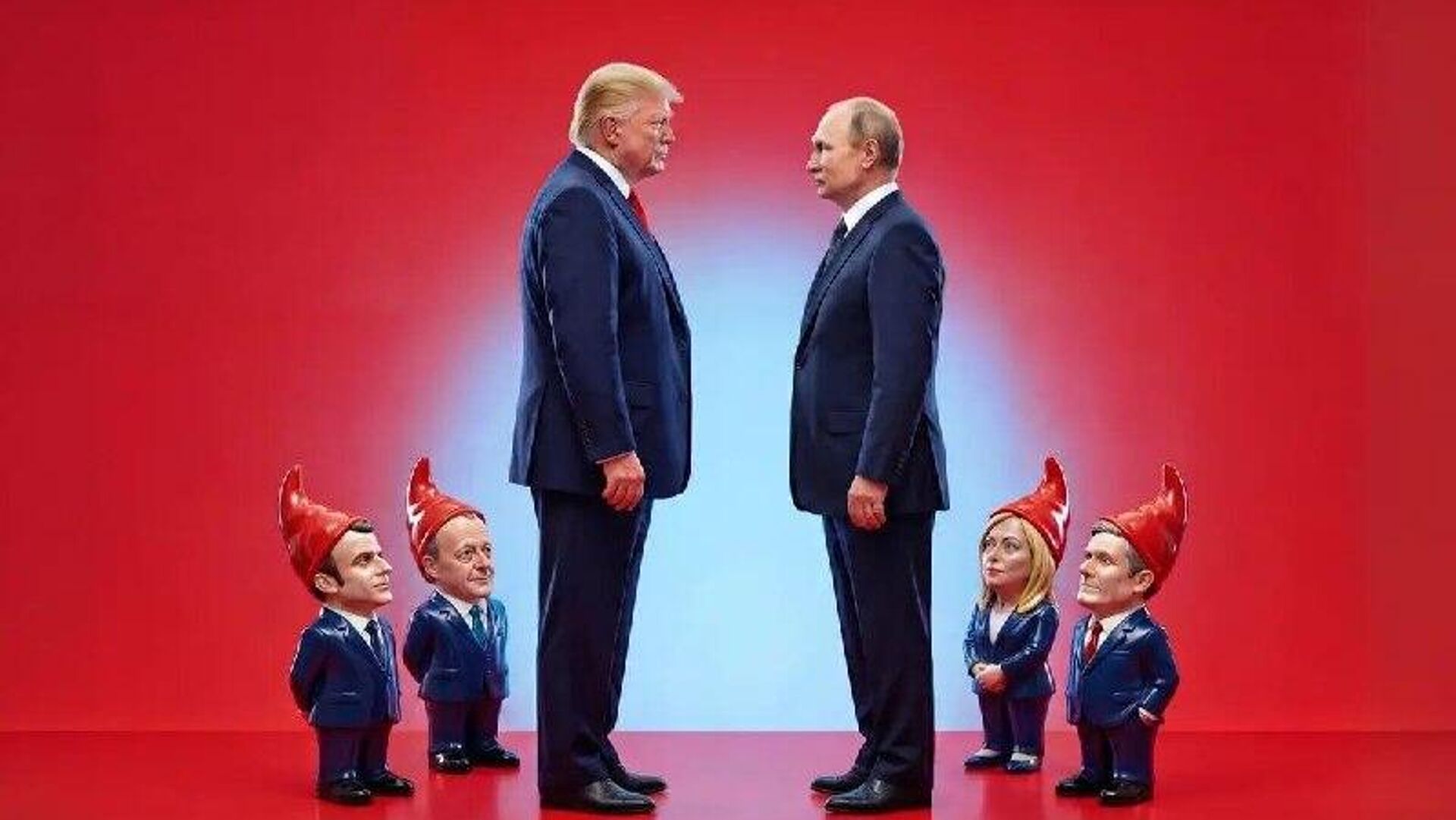 ¿Por qué Europa no madura?: medios europeos retratan a Putin y Trump rodeados de líderes enanos de Europa ¿Por qué Europa no madura?: medios europeos retratan a Putin y Trump rodeados de líderes enanos de Europa - Sputnik Mundo, 1920, 20.02.2026