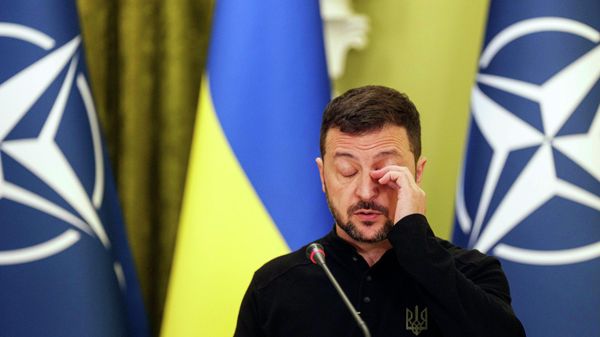 Volodímir Zelenski se dirige a los periodistas durante una rueda de prensa conjunta con el secretario general de la OTAN, Mark Rutte, en Kiev, el 3 de octubre de 2024 - Sputnik Mundo