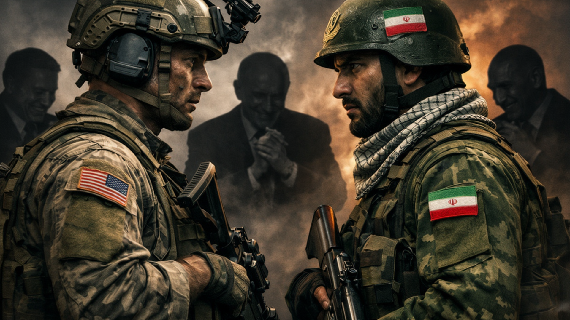 Soldados estadounidense e iraní y los benefeciarios de un posible conflicto EEUU-Irán en el fondo (referencial) Soldados estadounidense e iraní y los benefeciarios de un posible conflicto EEUU-Irán en el fondo (referencial) - Sputnik Mundo, 1920, 30.03.2026