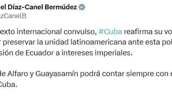 Díaz-Canel condena la política de clara sumisión del Gobierno ecuatoriano - Sputnik Mundo