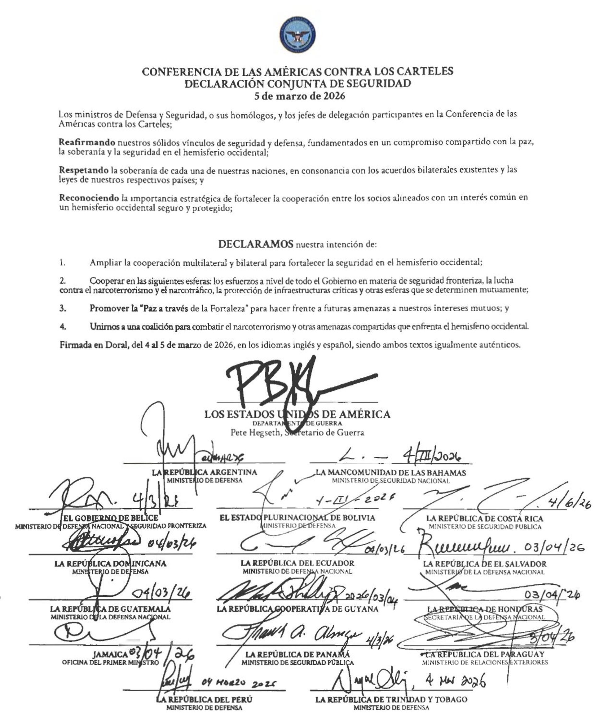  Declaración de Seguridad de la Conferencia Anticárteles de las Américas, el 5 de marzo de 2026, en Florida - Sputnik Mundo, 1920, 06.03.2026