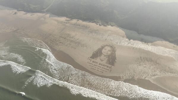Un dron captó el gigantesco retrato, hecho en la arena, de Hind Rajab, la niña palestina de cinco años fallecida durante las hostilidades en Gaza en 2024. El retrato fue realizado en una playa en North Yorkshire, en el Reino Unido. - Sputnik Mundo