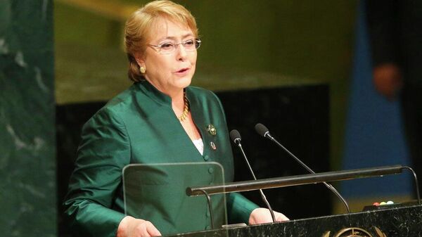 Michelle Bachelet en un discurso de la Asamblea General de las Naciones Unidas. - Sputnik Mundo