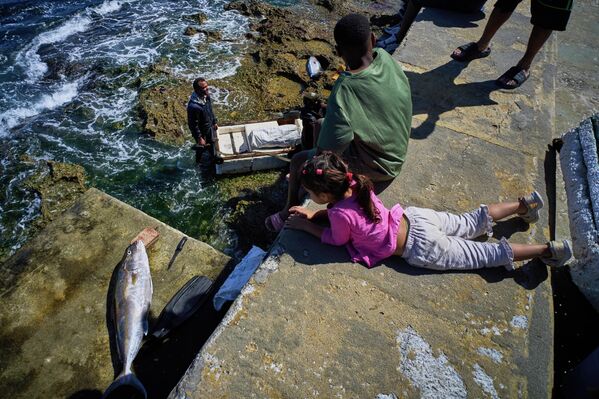 La gente observa cómo los pescadores sacan sus capturas del mar durante el apagón masivo en La Habana. - Sputnik Mundo