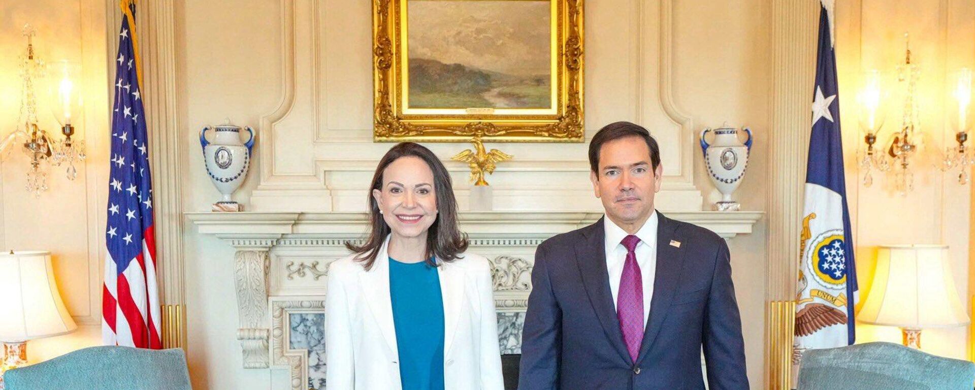 María Corina Machado, opositora venezolana, y Marco Rubio, secretario de Estado - Sputnik Mundo, 1920, 01.04.2026