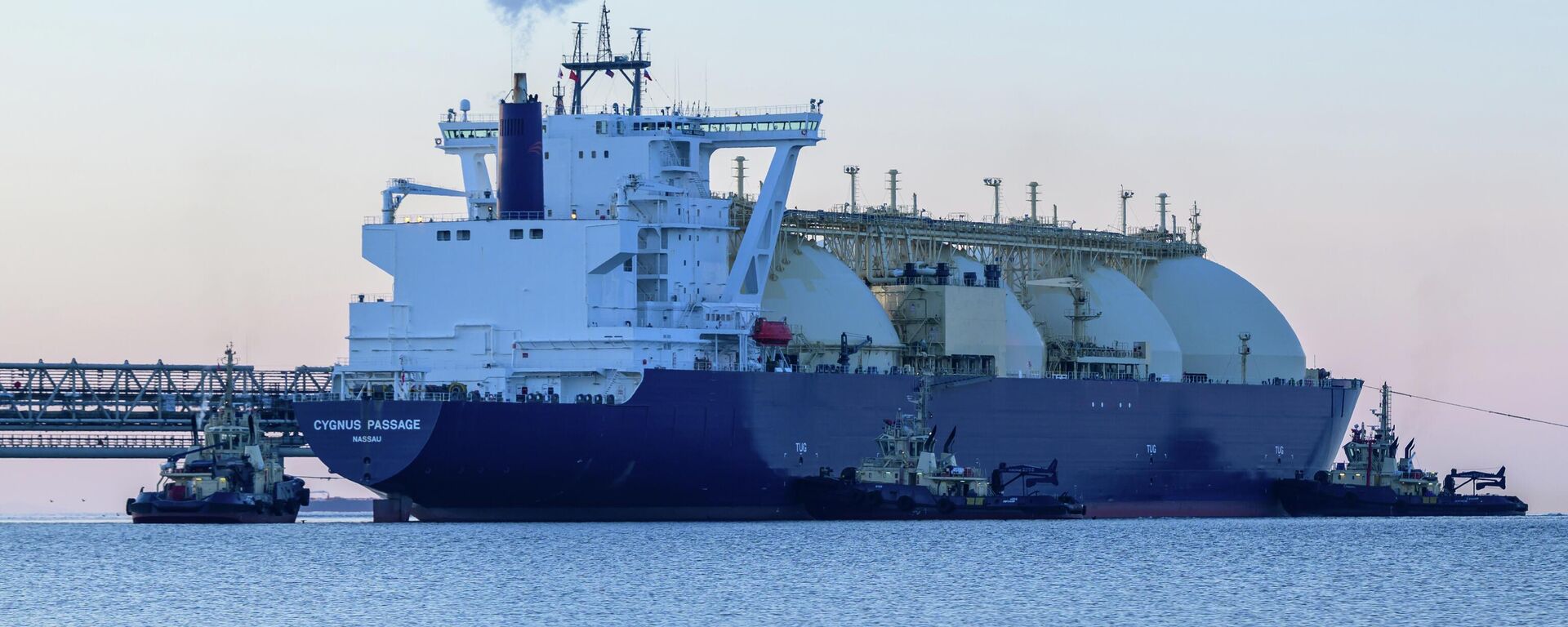 El buque metanero Cygnus Passage en el muelle de la planta de procesamiento de gas natural licuado (GNL) del proyecto Sajalín-2. - Sputnik Mundo, 1920, 27.04.2026