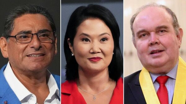 Los candidatos a la Presidencia del Perú (el comediante popular Carlos Álvarez, la política Keiko Fujimori y el exalcalde de Lima Rafael López Aliaga) - Sputnik Mundo
