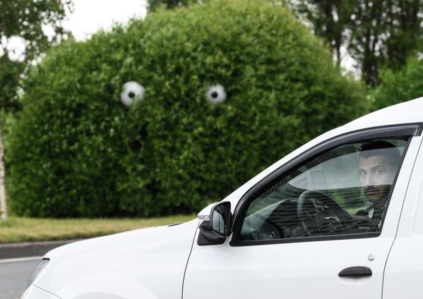 Instalación decorativa en forma de ojos sobre una autopista en Mytischi, Rusia. - Sputnik Mundo