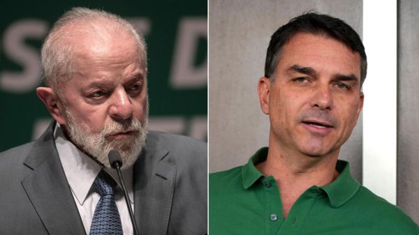 El presidente de Brasil, Luiz Inácio Lula da Silva, y el senador ultraderechista Flávio Bolsonaro  - Sputnik Mundo