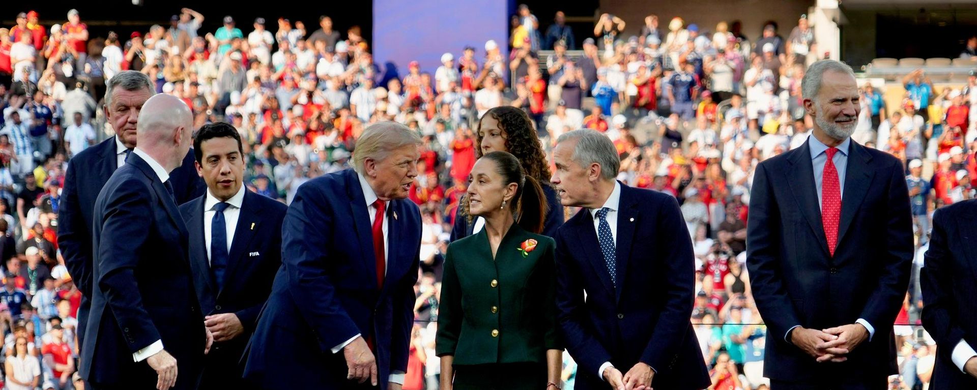 Donald Trump, presidente de EEUU; Claudia Sheinbaum, presidenta de México, y Mark Carney, premier de Canadá - Sputnik Mundo, 1920, 20.07.2026