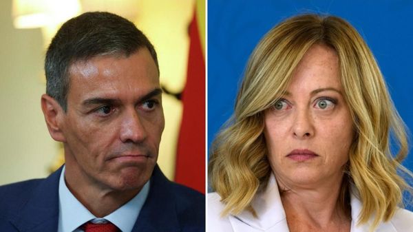 Presidente del Gobierno español, Pedro Sánchez, y primera ministra de Italia, Giorgia Meloni  - Sputnik Mundo