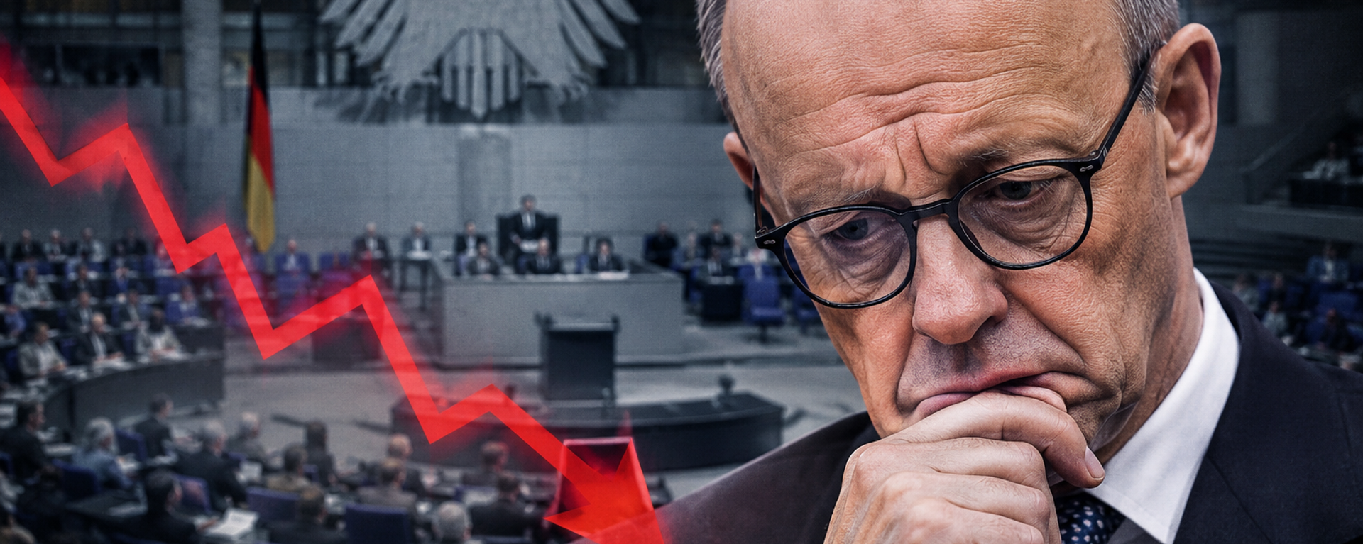El canciller de Alemania, Friedrich Merz, ante la caída de su apoyo (imagen creada por IA) - Sputnik Mundo, 1920, 16.08.2026