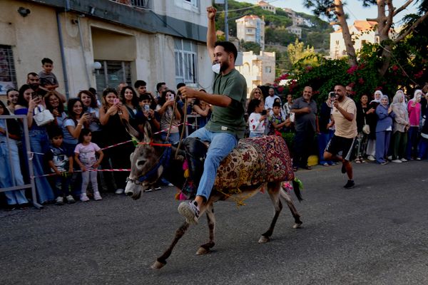 El ganador de las carreras de verano de burros celebradas en el pueblo libanés de Rum, cabalga sobre su animal. - Sputnik Mundo