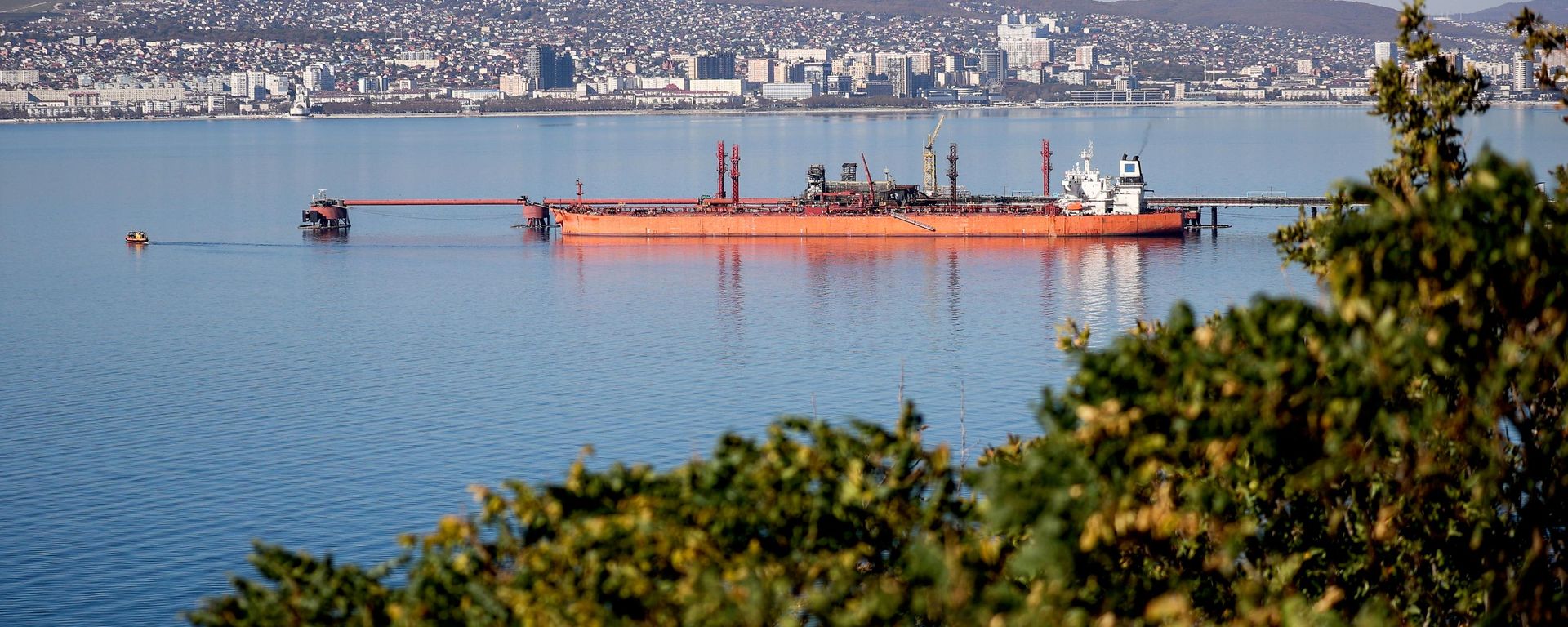 Un buque petrolero en la bahía cerca de la terminal petrolera en el puerto de Novorossiysk, Rusia - Sputnik Mundo, 1920, 21.10.2026