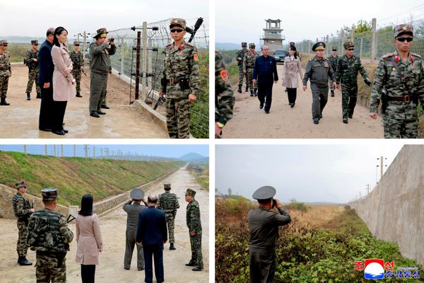 El líder norcoreano, Kim Jong-un, visita las obras de las fortificaciones que se levantan en la frontera sur del país. - Sputnik Mundo