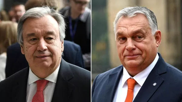 Antonio Guterres, secretario general de las Naciones Unidas, y Viktor Orban, ex primer ministro húngaro - Sputnik Mundo