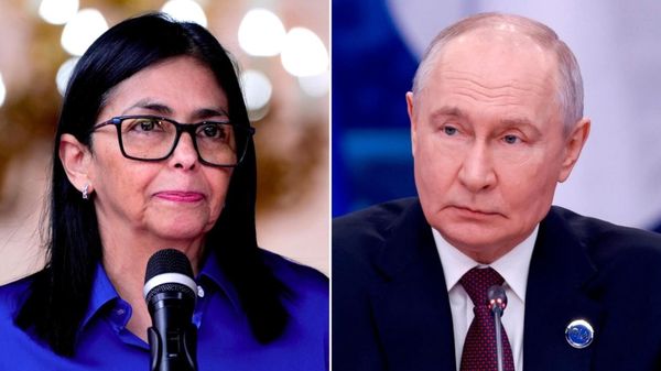 Delcy Rodríguez, presidenta encargada de Venezuela, y Vladímir Putin, presidente ruso  - Sputnik Mundo