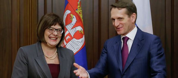 Presidenta del Parlamento de Serbia Maja Gojkovic y presidente del parlamento de Rusia Serguéi Narishkin - Sputnik Mundo
