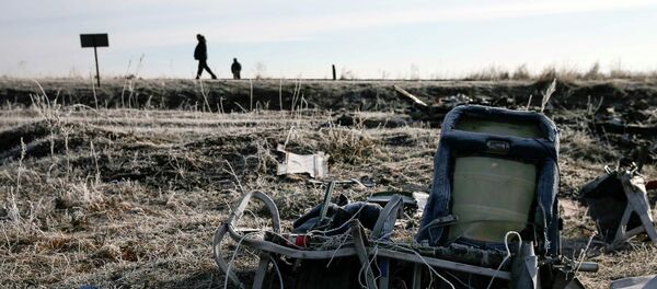 Men walk past the wreckage of MH17, a Malaysia Airlines Boeing 777 plane, at the site of the plane crash near the village of Hrabove (Grabovo) in Donetsk region, December 15, 2014 - Sputnik Mundo