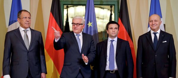 Serguéi Lavrov, Frank-Walter Steinmeier, Pavló Klimkin y Laurent Fabius Serguéi Lavrov, Frank-Walter Steinmeier, Pavló Klimkin y Laurent Fabius - Sputnik Mundo