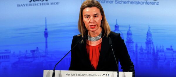 European Union foreign policy chief Federica Mogherini addresses during the 51st Munich Security Conference at the 'Bayerischer Hof' hotel in Munich February 8, 2015 - Sputnik Mundo