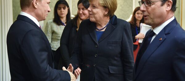 Los líderes de Rusia, Alemania y Francia en la cumbre de Minsk - Sputnik Mundo