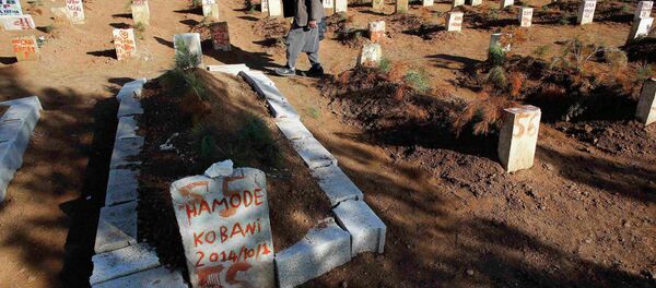 Cementerio de combatientes kurdos, murieron en bombardeos y enfrentamientos con el EI en Kobani y sus proximidades Cementerio de combatientes kurdos, murieron en bombardeos y enfrentamientos con el EI en Kobani y sus proximidades - Sputnik Mundo