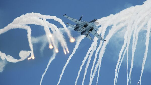 A Sukhoi 30 multi-purpose fighter jet of the Russian Falcons aerobatics team flies - Sputnik Mundo