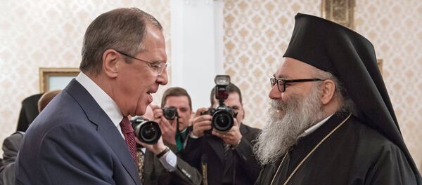 Ministro de Asuntos Exteriores de Rusia, Serguéi Lavrov y patriarca de Antioquía y todo el Oriente, Juan X - Sputnik Mundo
