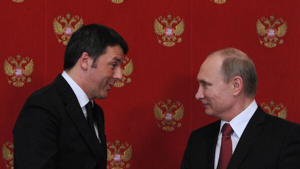 Primer ministro de Italia, Matteo Renzi y presidente de Rusia, Vladímir Putin - Sputnik Mundo