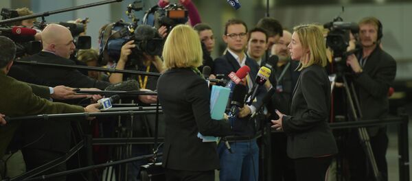Federica Mogherini después de la reunión informal de titulares de Exteriores de UE en Riga - Sputnik Mundo