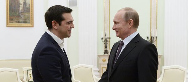 Alexis Tsipras y Vladímir Putin en la reunión en Moscú - Sputnik Mundo