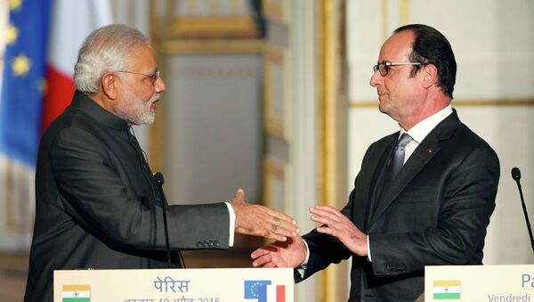 Primer ministro de India, Narendra Modi y presidente de Francia, Francois Hollande Primer ministro de India, Narendra Modi y presidente de Francia, Francois Hollande - Sputnik Mundo