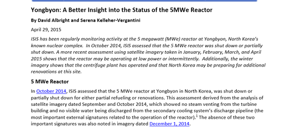 Yongbyon: A Better Insight into the Status of the 5MWe Reactor (PDF) - Sputnik Mundo