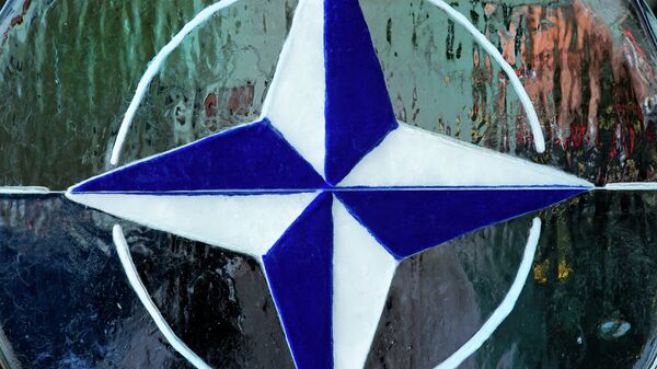 A melting ice sculpture with the NATO/OTAN logo is seen in the reception area for ceremonies at the NATO Supreme Allied Commander Transformation Change of Command Ceremony September 28, 2012 - Sputnik Mundo