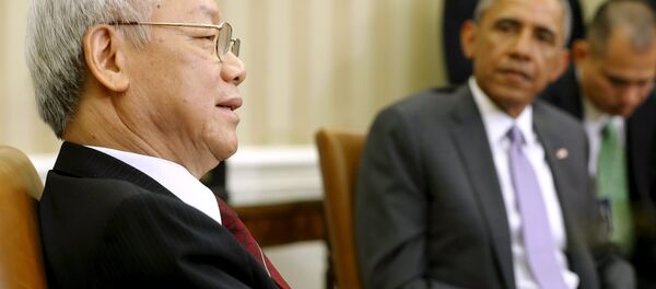Nguyen Phu Trong, secretario general del Partido Comunista de Vietnam, y Barack Obama, presidente de EEUU, en la Casa Blanca en Washington, el 7 de julio, 2015 Nguyen Phu Trong, secretario general del Partido Comunista de Vietnam, y Barack Obama, presidente de EEUU, en la Casa Blanca en Washington, el 7 de julio, 2015 - Sputnik Mundo