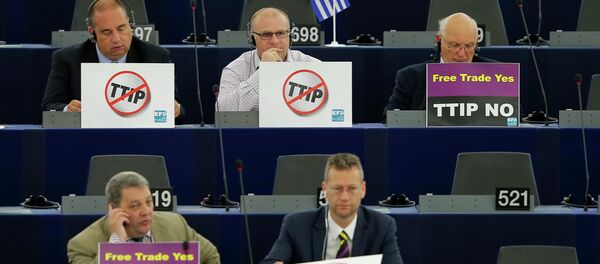 Miembros del Parlamento Europeo estan en contra del TTIP, Estrasburgo, Francia, el 7 de julio, 2015 - Sputnik Mundo