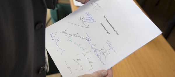 Copy of the Joint Comprehensive Plan of Action regarding Iran's nuclear programme is pictured in Vienna, Austria, July 14, 2015 - Sputnik Mundo