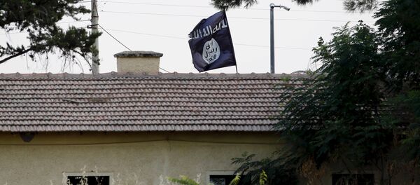 Bandera de Daesh en la frontera con Turquía - Sputnik Mundo