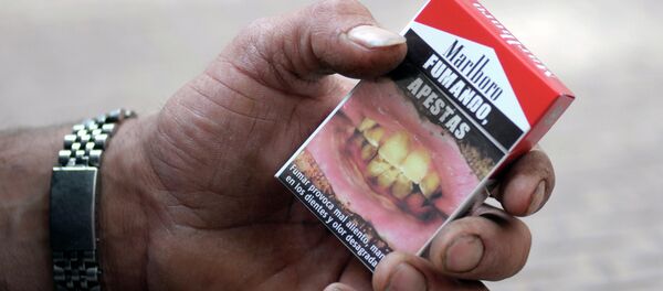 Cajetilla de cigarrillos con una advertencia Fumando, apestas - Sputnik Mundo