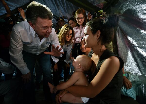 El presidente de Colombia, Juan Manuel Santos, durante su visit en Cúcuta - Sputnik Mundo