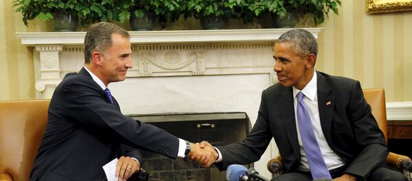 Presidente de EEUU, Barack Obama, y Rey Felipe VI durante la reunión en la Casa Blanca - Sputnik Mundo