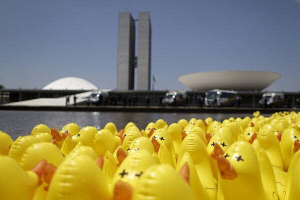 Patos hinchables frente al Congreso Nacional de Brasil - Sputnik Mundo