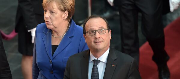Presidente de Francia, François Hollande, y canciller de Alemania, Angela Merkel - Sputnik Mundo