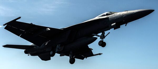 Un F/A-18E de la Armada de EEUU despega desde el portaaviones USS Ronald Reagan - Sputnik Mundo